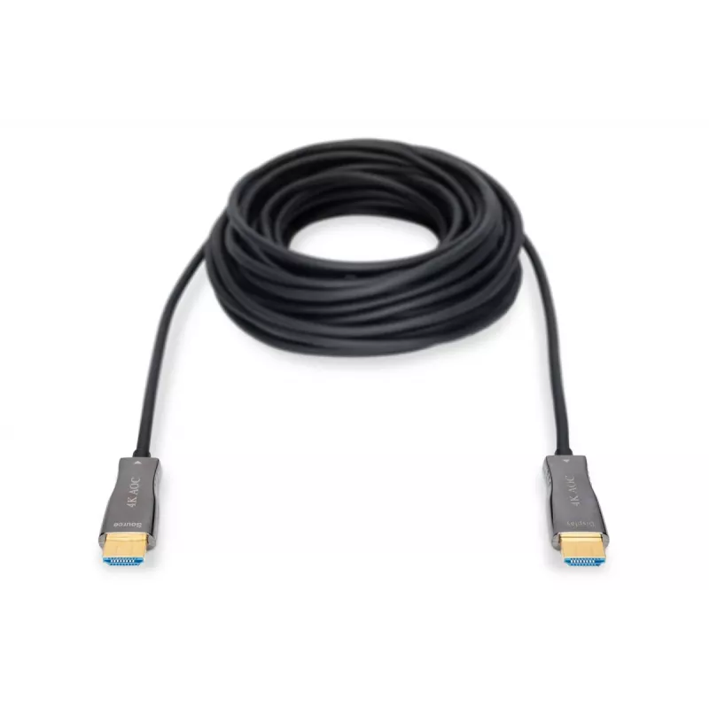 DIGITUS HDMI AOC hybride glasvezelkabel, Type A M/M, 15m UHD 4K@60Hz, CE, zwart