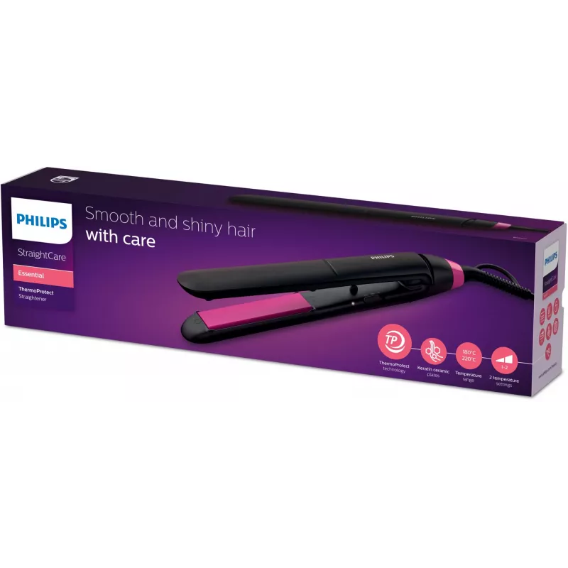 Gladstrijborstel Philips StraightCare Essential ThermoProtect BHS375/00 — keramische platen 28 mm, 2 warmtestanden, max. 220°C