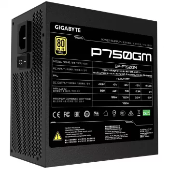 Gigabyte P750GM voeding 750 watt efficiëntie 80 PLUS GOLD, PFC actief, MTBF 100000 uur