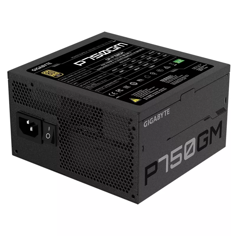 Gigabyte P750GM voeding 750 watt efficiëntie 80 PLUS GOLD, PFC actief, MTBF 100000 uur