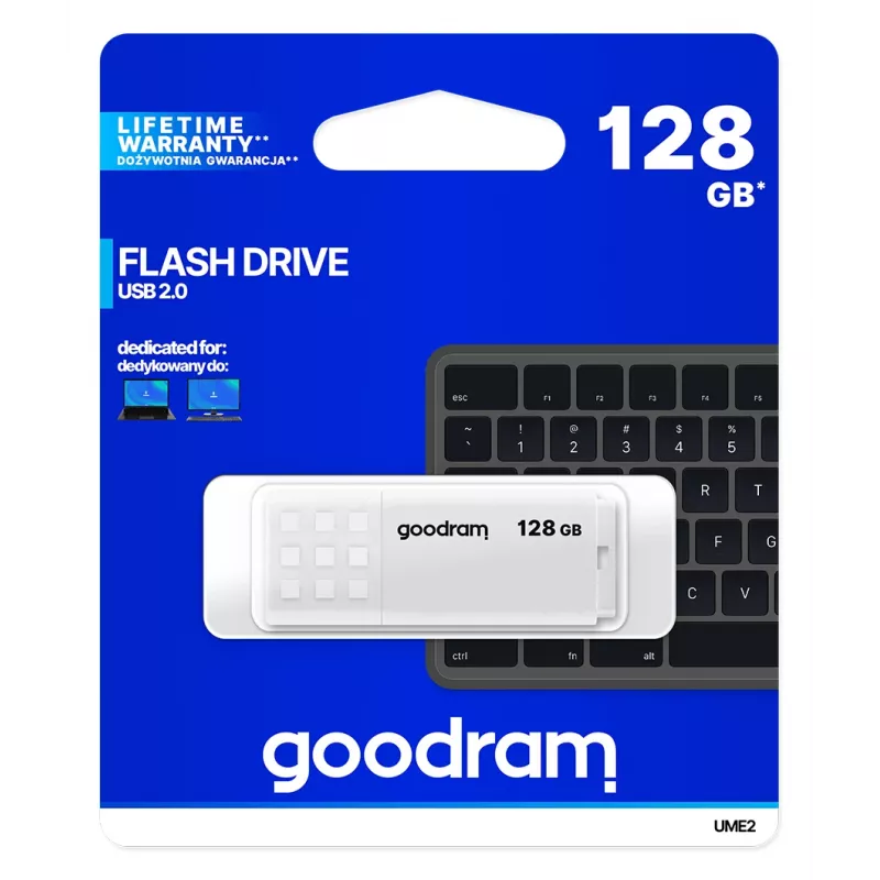 USB-stick GOODRAM UME2 128 GB USB 2.0 Type-A, wit, 20 MB/s lezen, 5 MB/s schrijven