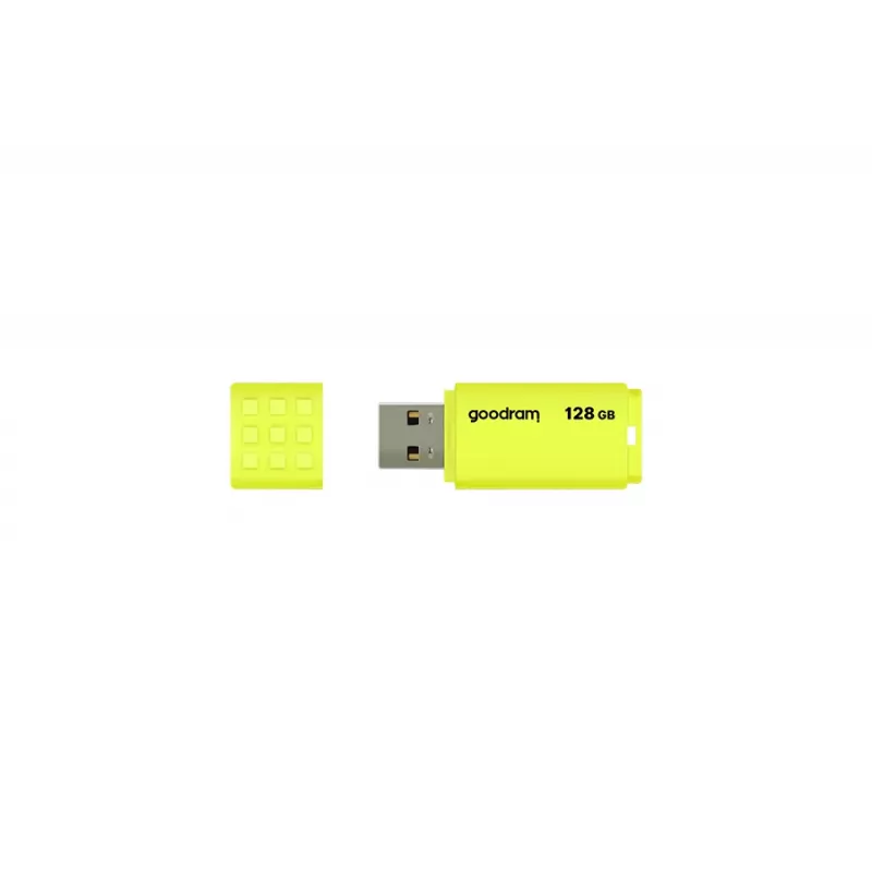 Goodram UME2 UME2-1280Y0R11 USB-stick 128 GB, USB 2.0 Type-A, 20 MB/s, met dop, geel