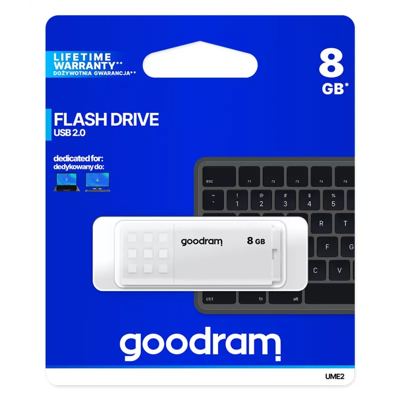 USB-stick GOODRAM UME2 8 GB USB 2.0 Type-A, wit, 20 MB/s lezen, 5 MB/s schrijven