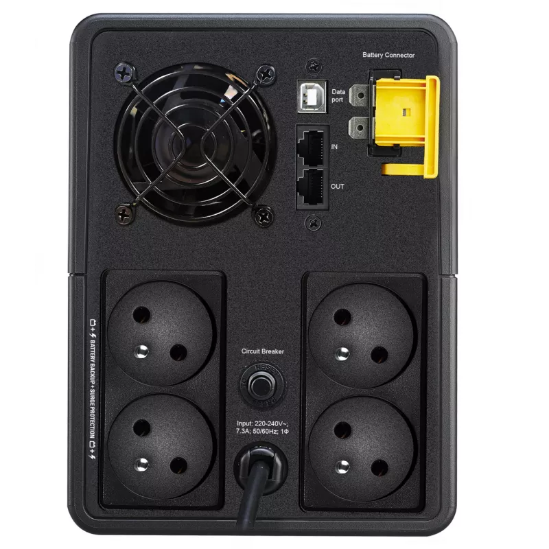 APC Back-UPS, 1600VA, tower, 230V, 4x CEE 7/5 Franse Schuko stopcontacten, AVR