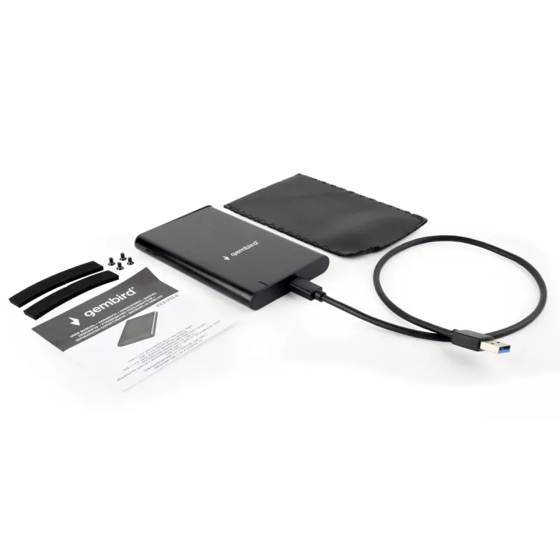 GEMBIRD USB 3.1 2,5 inch SATA HDD-behuizing met Type-C-aansluiting, geborsteld aluminium - zwart