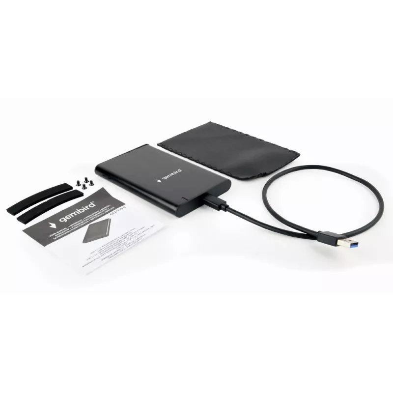GEMBIRD USB 3.1 2,5 inch SATA HDD-behuizing met Type-C-aansluiting, geborsteld aluminium - zwart
