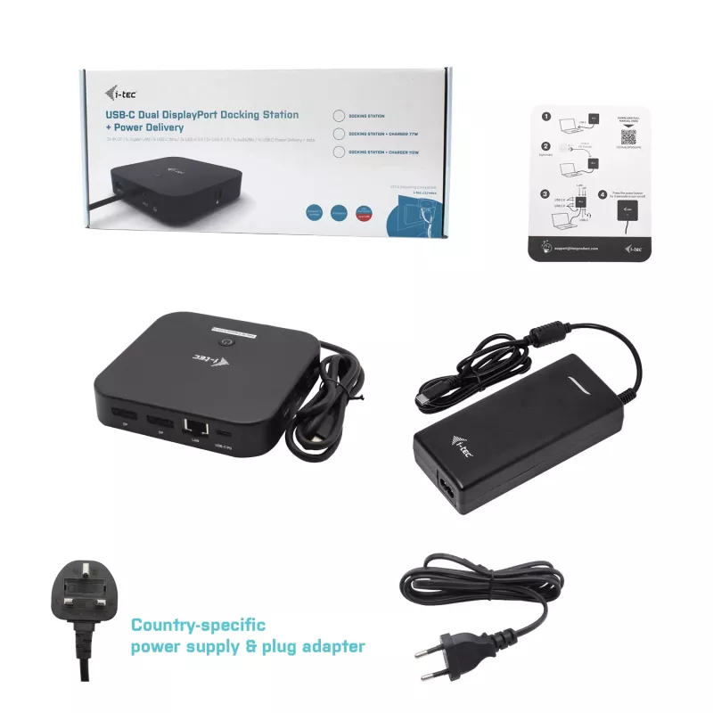 i-tec USB-C Dual Display Dockingstation met Power Delivery 100 W + universele oplader 100 W
