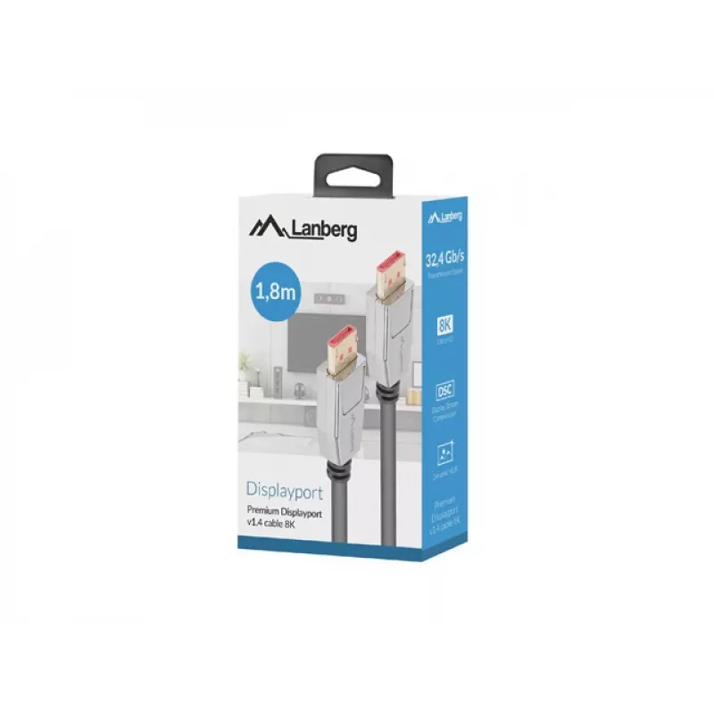 Lanberg CA-DPDP-20CU-0018-BK DisplayPort 1.4-kabel M/M 1,8 m, 8K 60 Hz, HDR, vergulde connectoren, zwart