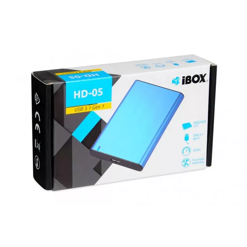 HDD/SSD-behuizing IBOX HD-05 — 2,5 inch SATA III, USB 3.2 Gen 1 (Micro-USB B), tot 10 TB, blauw