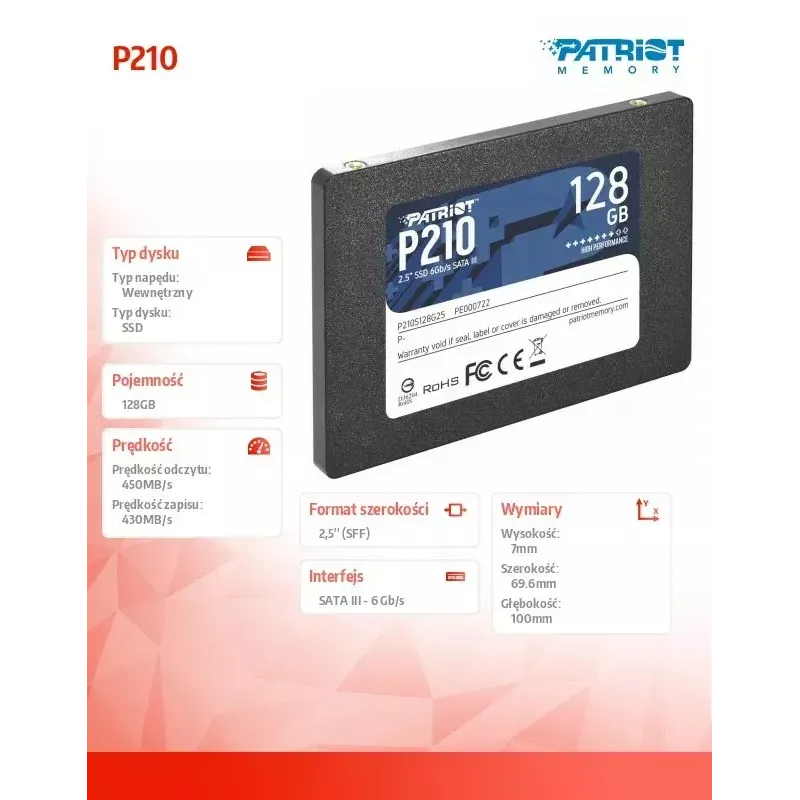 Patriot Memory P210 2,5 inch 128GB Serial ATA III 450/350 MB/s