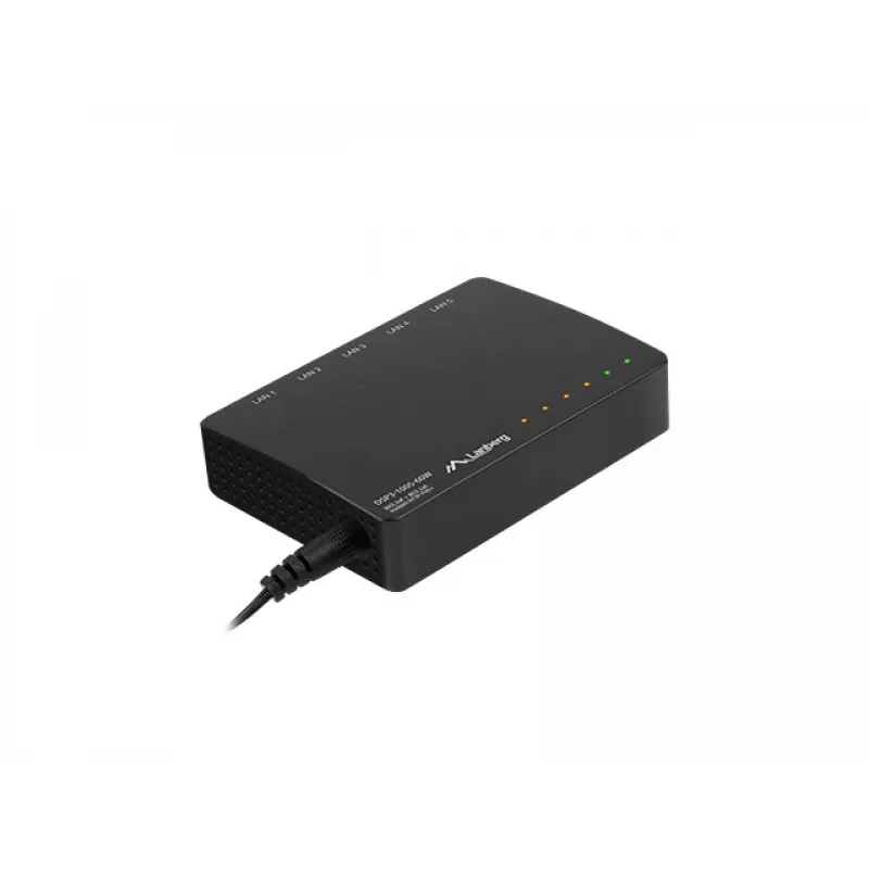 Onbeheerde netwerkswitch LANBERG DSP3-1005-60W, 5x Gigabit RJ-45, 4x PoE+ (60 W totaal), 10 Gbit/s schakelcapaciteit