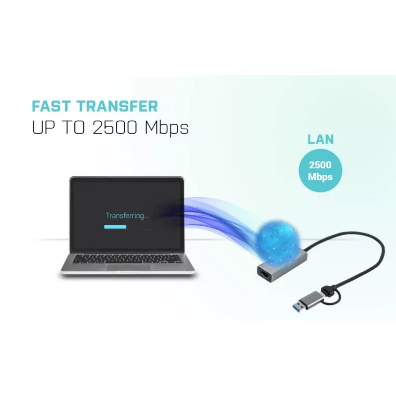 “i-tec Metal USB-C/USB-A 2.5Gbps Ethernet” adapter, bekabeld, USB Type-A/USB Type-C, Ethernet, 2500 Mbit/s, grijs
