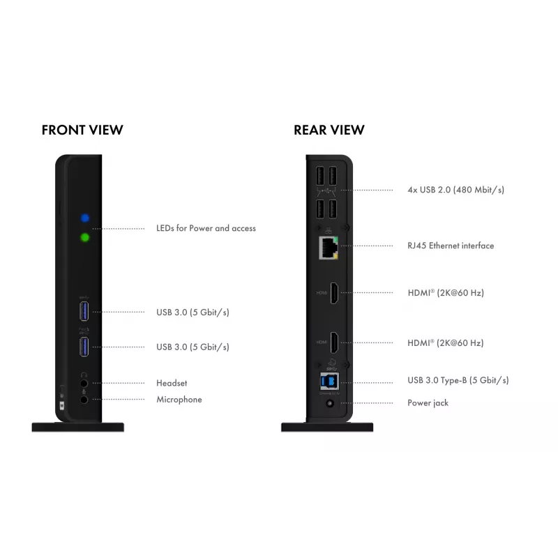 ICY BOX IB-DK2251AC bekabeld USB 3.2 Gen 2 (3.1 Gen 2) Type-A zwart