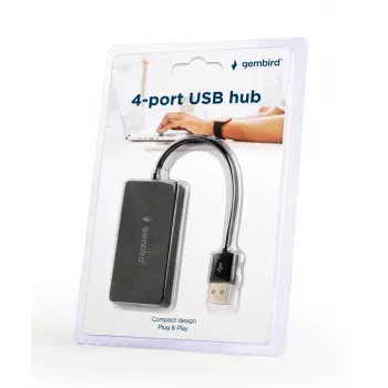 USB-hub Gembird UHB-U2P4-04 – 4-poorts USB 2.0, Plug-and-Play, zwart, 480 Mbit/s