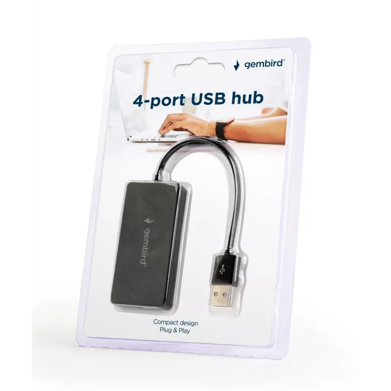 USB-hub Gembird UHB-U2P4-04 – 4-poorts USB 2.0, Plug-and-Play, zwart, 480 Mbit/s