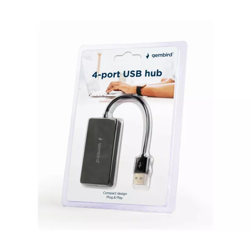 USB-hub Gembird UHB-U2P4-04 – 4-poorts USB 2.0, Plug-and-Play, zwart, 480 Mbit/s