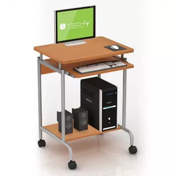 Computertafel TECHLY Compact ICA-TB S005 — compacte computertafel, MDF-tafelblad, toetsenbordlade, wielen, 600×450×750 mm, beuken