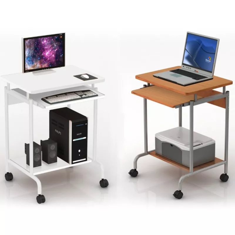Computertafel TECHLY Compact ICA-TB S005 — compacte computertafel, MDF-tafelblad, toetsenbordlade, wielen, 600×450×750 mm, beuken