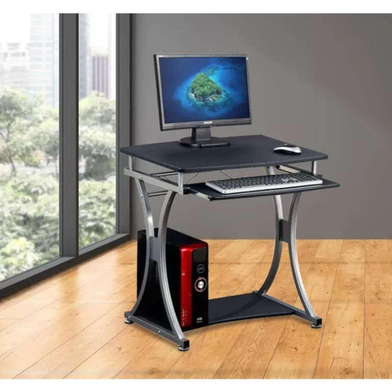 Techly Compact Desk voor pc met uitneembare toetsenbordlade, zwart grafiet ICA-TB 328BK