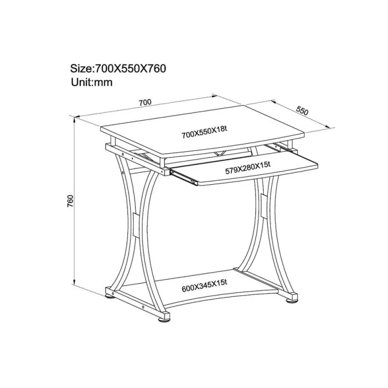 Techly Compact Desk voor pc met uitneembare toetsenbordlade, zwart grafiet ICA-TB 328BK
