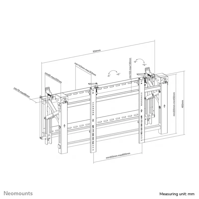 Neomounts LED-VW2000 zwart videowall-wandsteun 32-75 inch - pop-out - max 70 kg