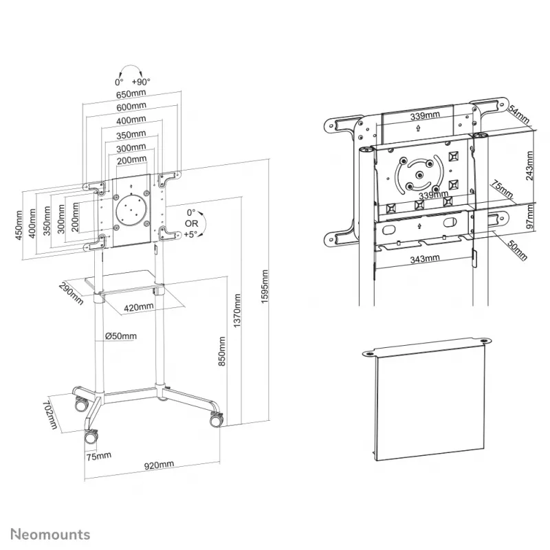 Neomounts NS-M1250 zwart tv-wagen 37-70 inch - draaibaar