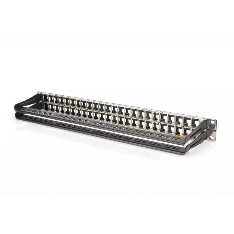 DIGITUS modulaire patchpanel, afgeschermd 48-poorts, labelveld, 1U, rackmontage, kleur zwart RAL 9005