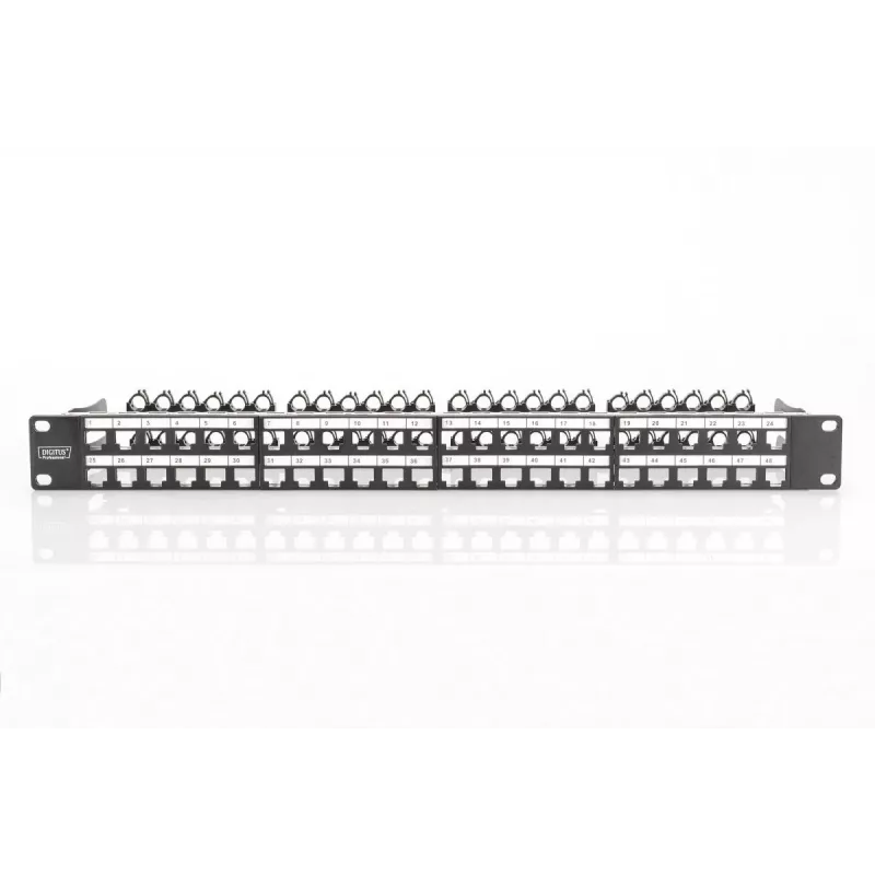 DIGITUS modulaire patchpanel, afgeschermd 48-poorts, labelveld, 1U, rackmontage, kleur zwart RAL 9005