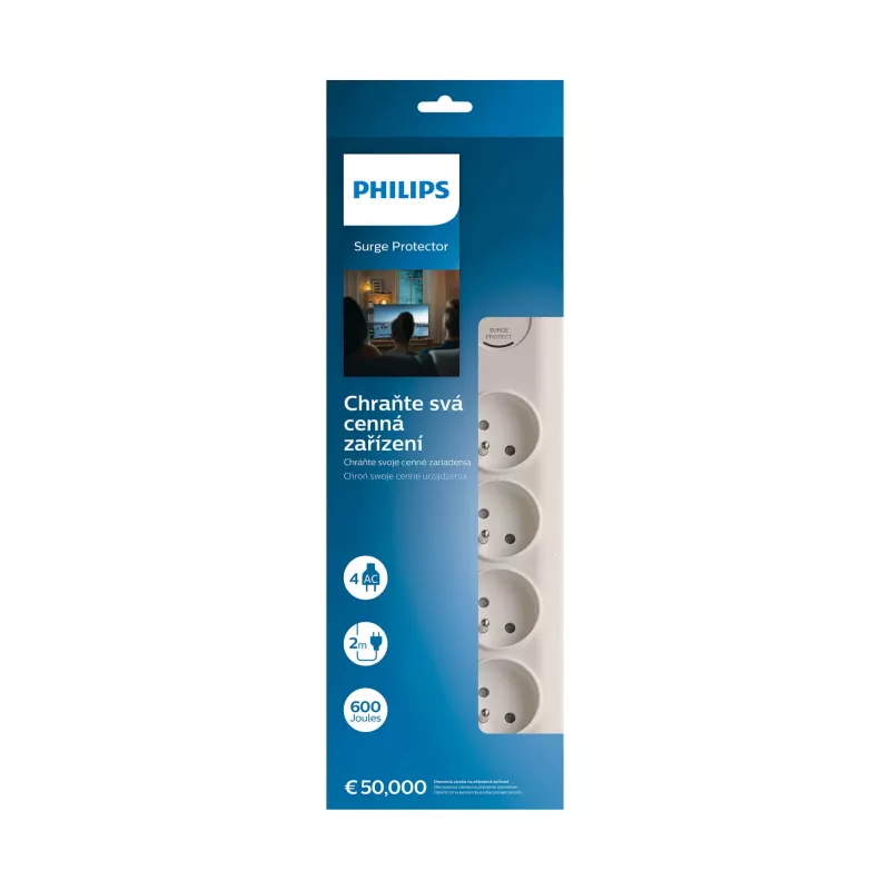 Overspanningsbeveiliging Philips SPN7040WA/60 4 AC-stopcontacten 600 J 2 m wit