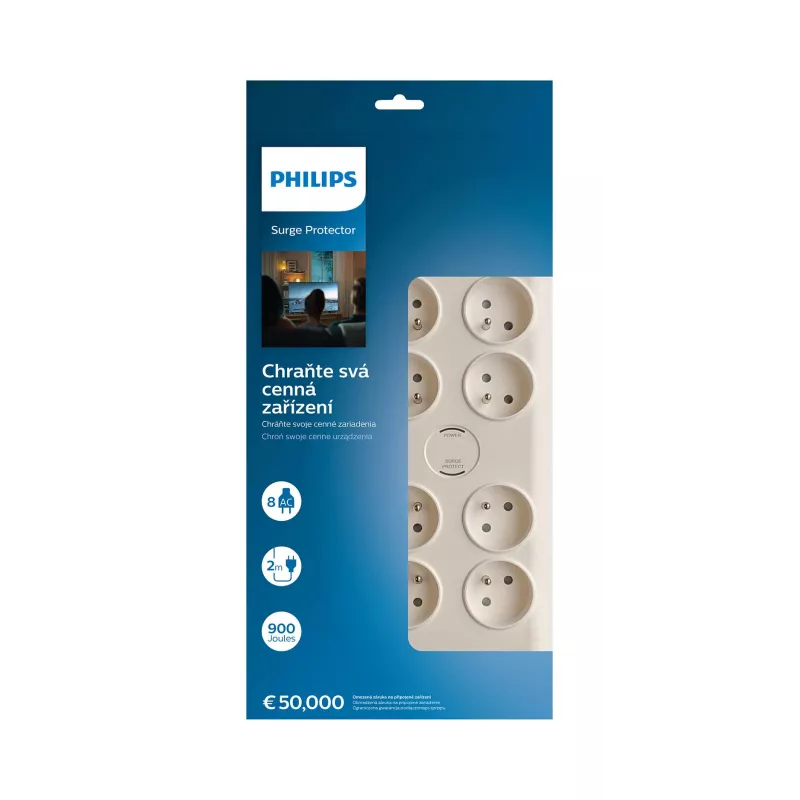 Philips SPN7080WA/60 overspanningsbeveiliging wit 8 AC-stopcontact(en) 2 m