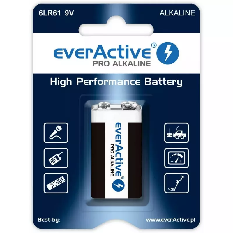 everActive EV6LR61-PRO 9V alkalinebatterij 6LR61, 650 mAh, 1 stuk in blister