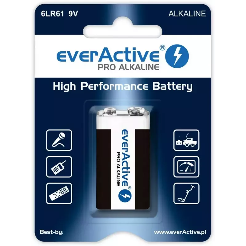 everActive EV6LR61-PRO 9V alkalinebatterij 6LR61, 650 mAh, 1 stuk in blister