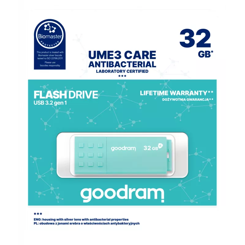 USB-flashdrive GOODRAM UME3 32 GB USB Type-A 3.2 Gen 1 — turquoise, 60 MB/s lezen, 20 MB/s schrijven