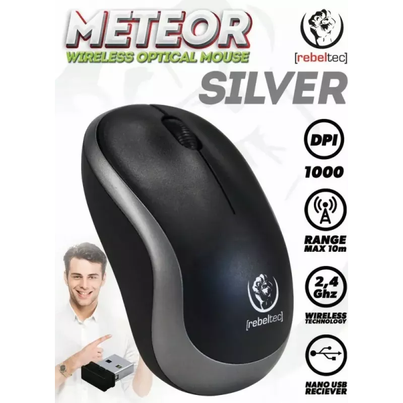 Draadloze optische muis Rebeltec METEOR zilver RBLMYS00050 USB