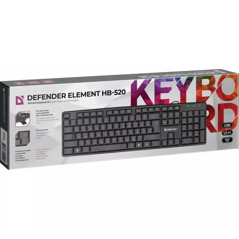 Bedraad USB-toetsenbord DEFENDER HB-520 – compacte layout, USB-aansluiting