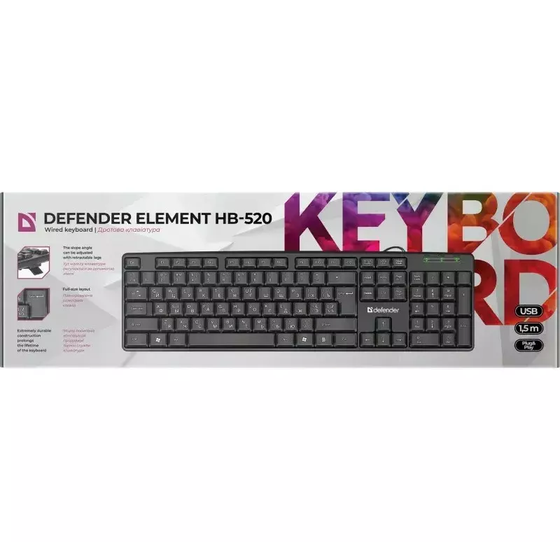 Bedraad USB-toetsenbord DEFENDER HB-520 – compacte layout, USB-aansluiting