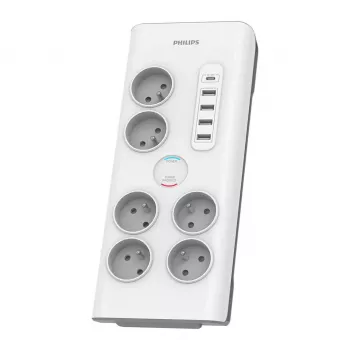 Philips SPN7060WA/60 overspanningsbeveiliging wit 6 AC-stopcontacten 2 m