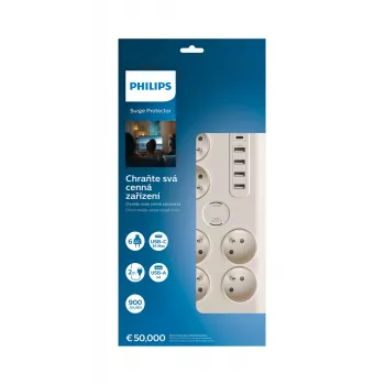 Philips SPN7060WA/60 overspanningsbeveiliging wit 6 AC-stopcontacten 2 m