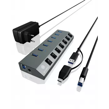 ICY BOX IB-HUB1701-C3 USB 3.2 Gen 1 (3.1 Gen 1) Type-B 5000 Mbit/s antraciet