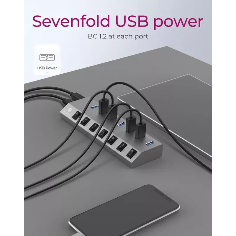 ICY BOX IB-HUB1701-C3 USB 3.2 Gen 1 (3.1 Gen 1) Type-B 5000 Mbit/s antraciet