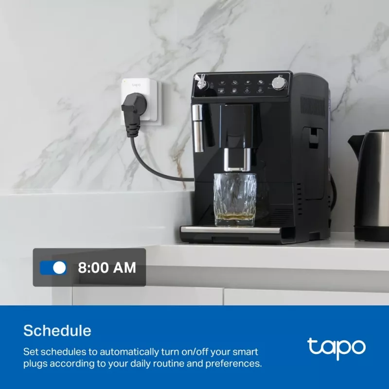TP-Link Tapo Mini Smart Wi-Fi stopcontact, energiebewaking, binnen, wit, thuis, kantoor, status, Android, iOS, draadloos