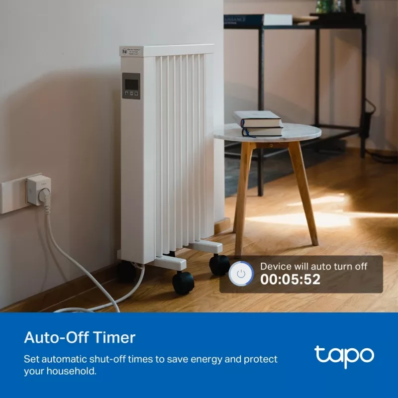 TP-Link Tapo Mini Smart Wi-Fi stopcontact, energiebewaking, binnen, wit, thuis, kantoor, status, Android, iOS, draadloos