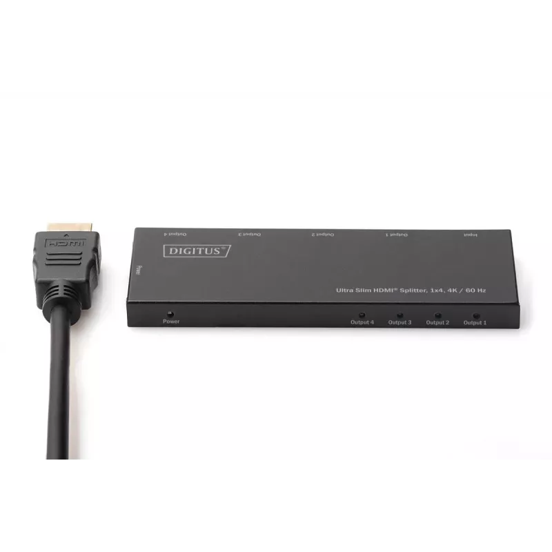 DIGITUS Ultra Slim HDMI-splitter, 1x4, 4K/60Hz HDR, HDCP 2.2, 18 Gbps, micro-USB gevoed