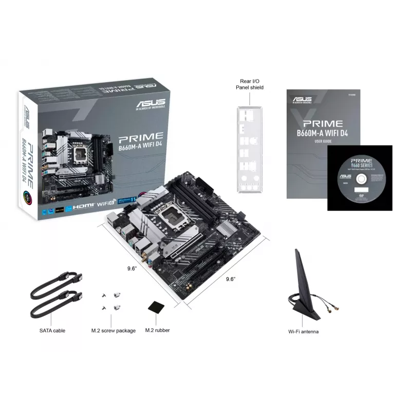 Moederbord ASUS PRIME B660M-A WIFI D4 — Intel B660, LGA 1700, micro ATX, DDR4, 4 DIMM, Wi‑Fi 6, 2x M.2
