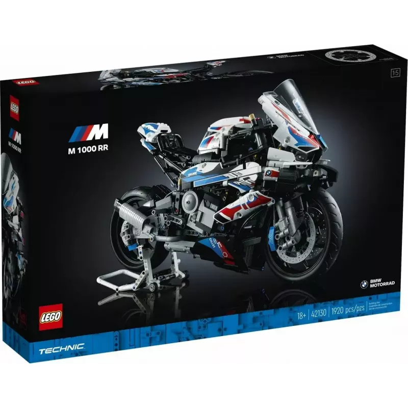 LEGO Technic motorfietsmodel BMW M1000RR 42130 met gedetailleerde motor en werkende vering