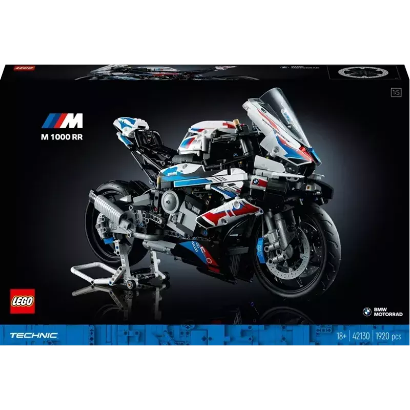 LEGO Technic motorfietsmodel BMW M1000RR 42130 met gedetailleerde motor en werkende vering