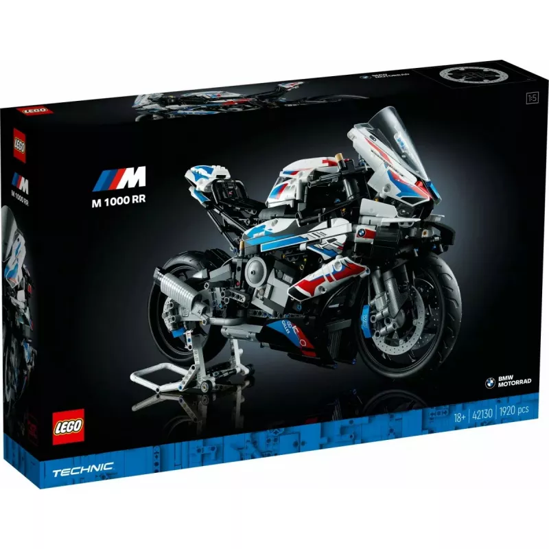 LEGO Technic motorfietsmodel BMW M1000RR 42130 met gedetailleerde motor en werkende vering