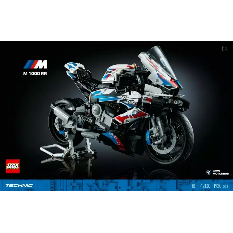 LEGO Technic motorfietsmodel BMW M1000RR 42130 met gedetailleerde motor en werkende vering