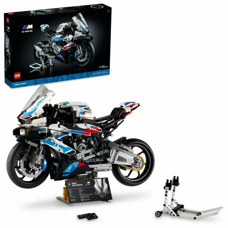 LEGO Technic motorfietsmodel BMW M1000RR 42130 met gedetailleerde motor en werkende vering