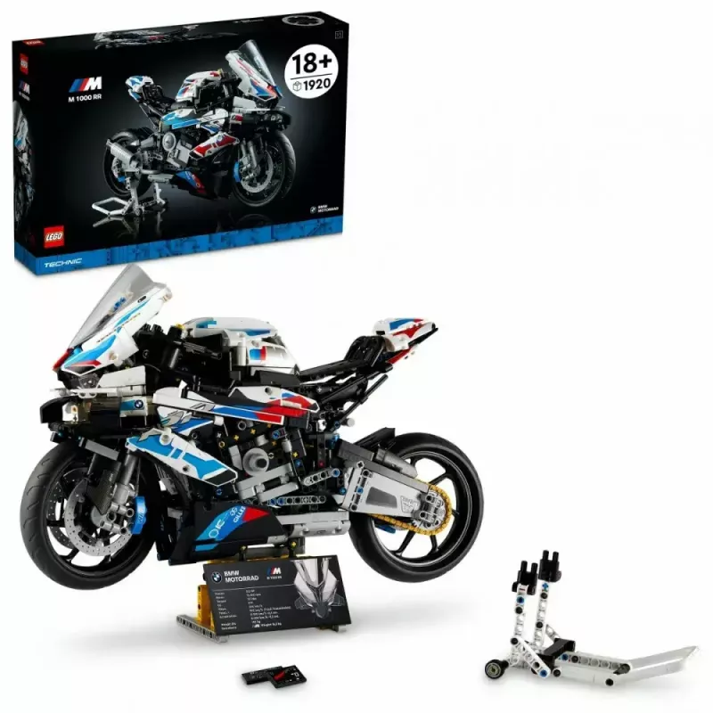 LEGO Technic motorfietsmodel BMW M1000RR 42130 met gedetailleerde motor en werkende vering